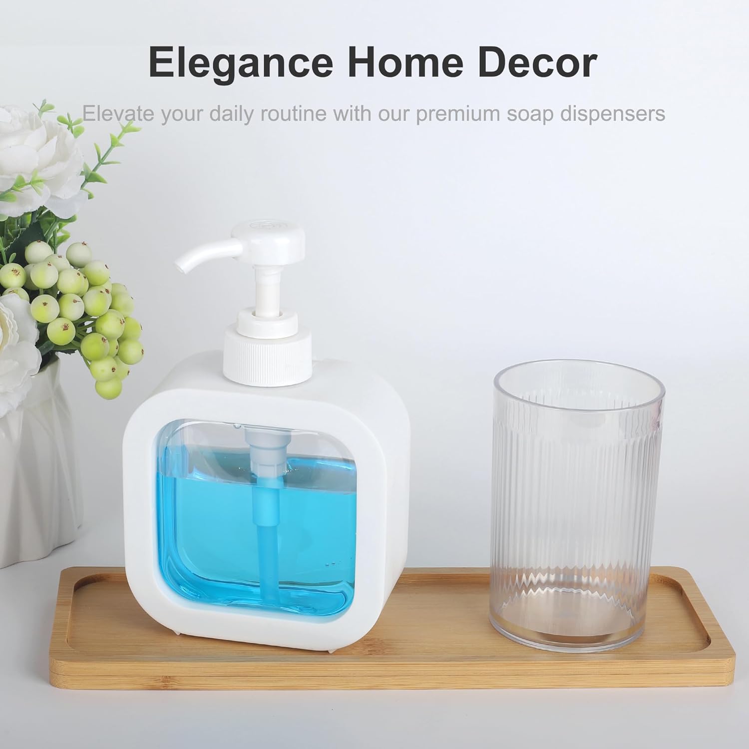 Modern White Soap Dispenser with Pump - Compact 10oz