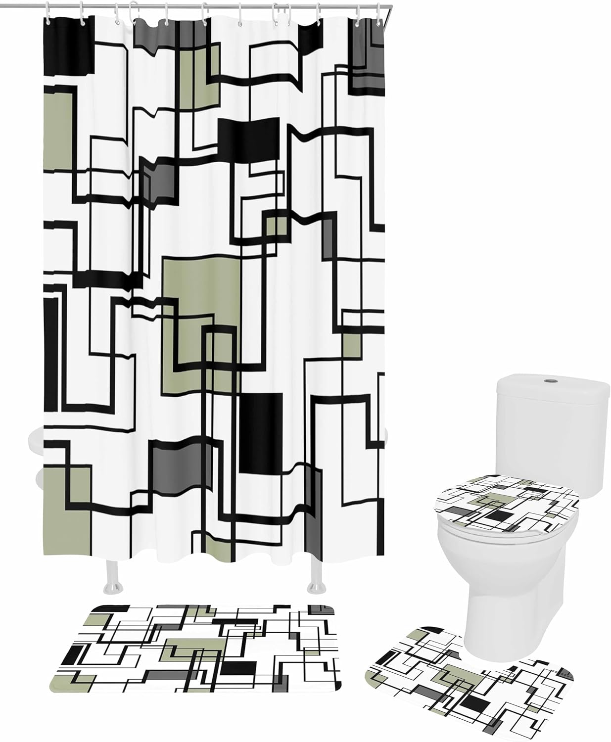 ZOE GARDEN Sage Green Bathroom Set with Shower Curtain Rug and Accessories