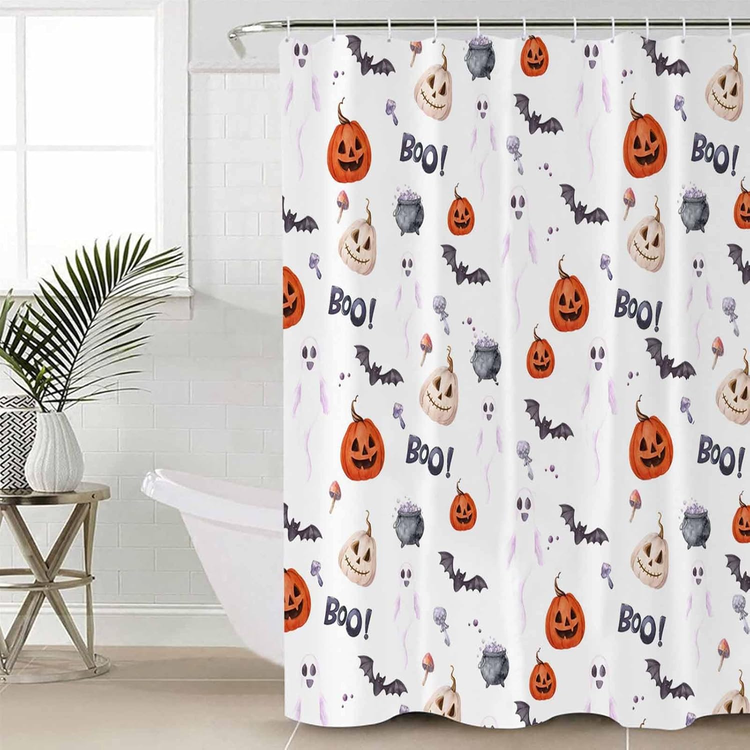 Halloween Bath Set with Curtain Rug and Hooks - 72x72 Inches