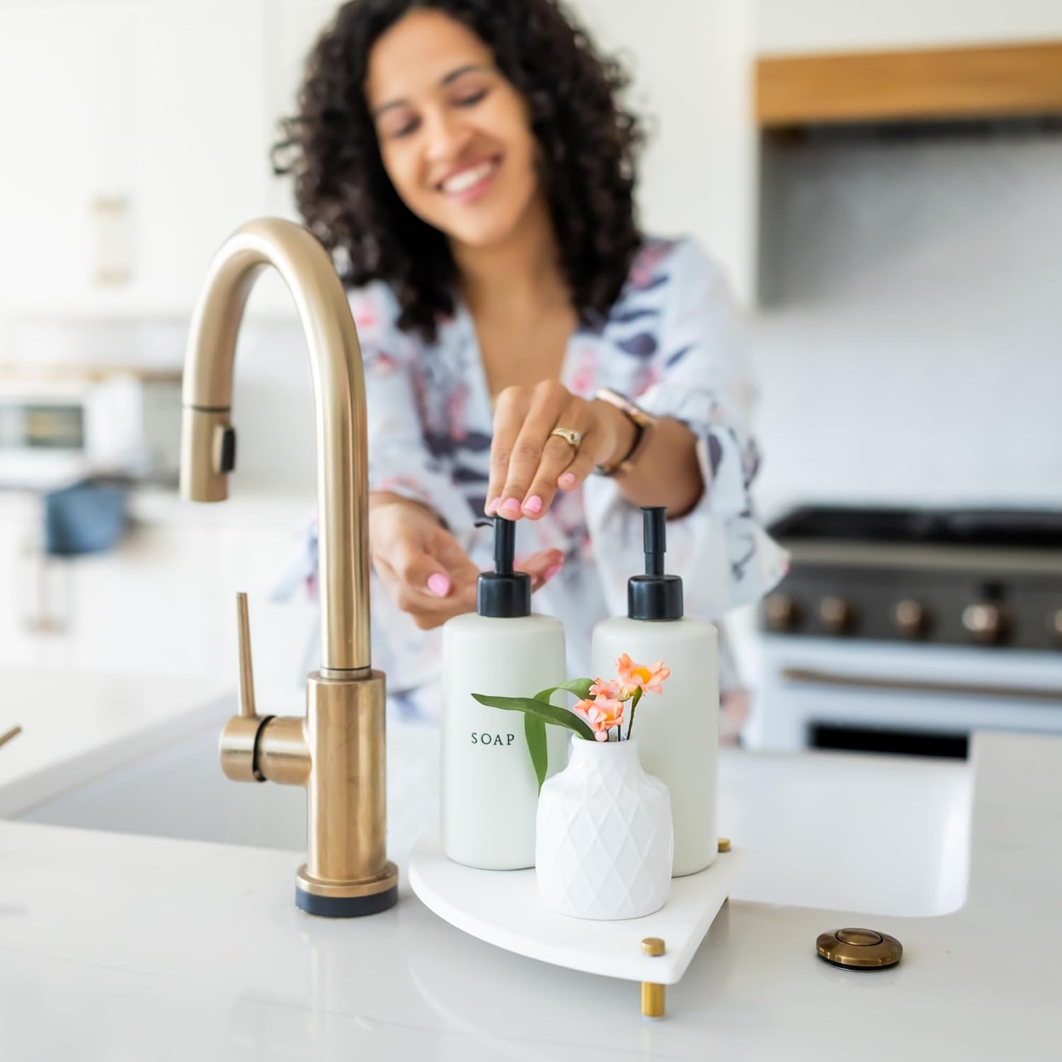 Corner Sink Caddy with Marble Print for Quick Drying