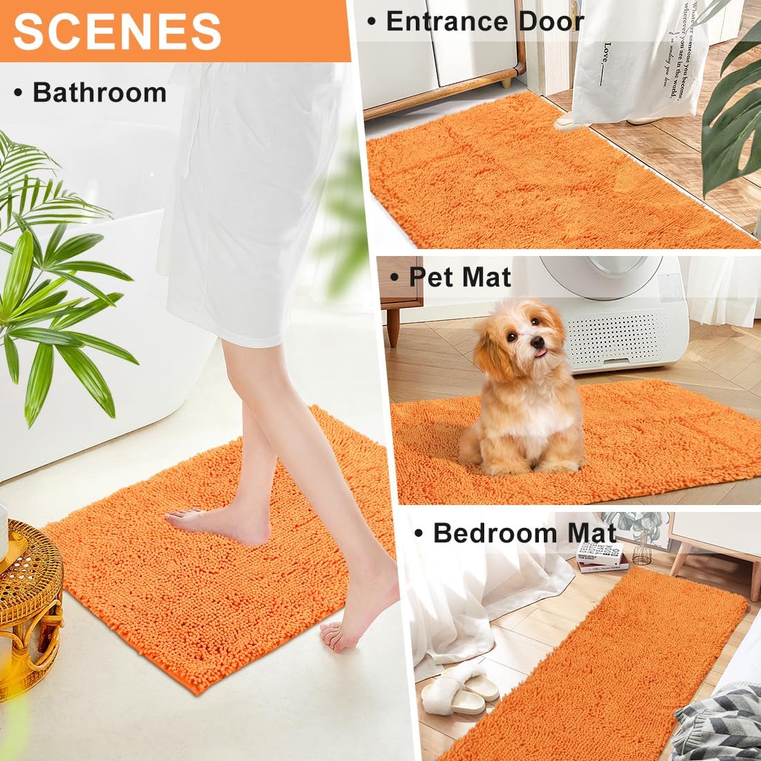 Vctops Orange Fall Plush Chenille Bath Rug