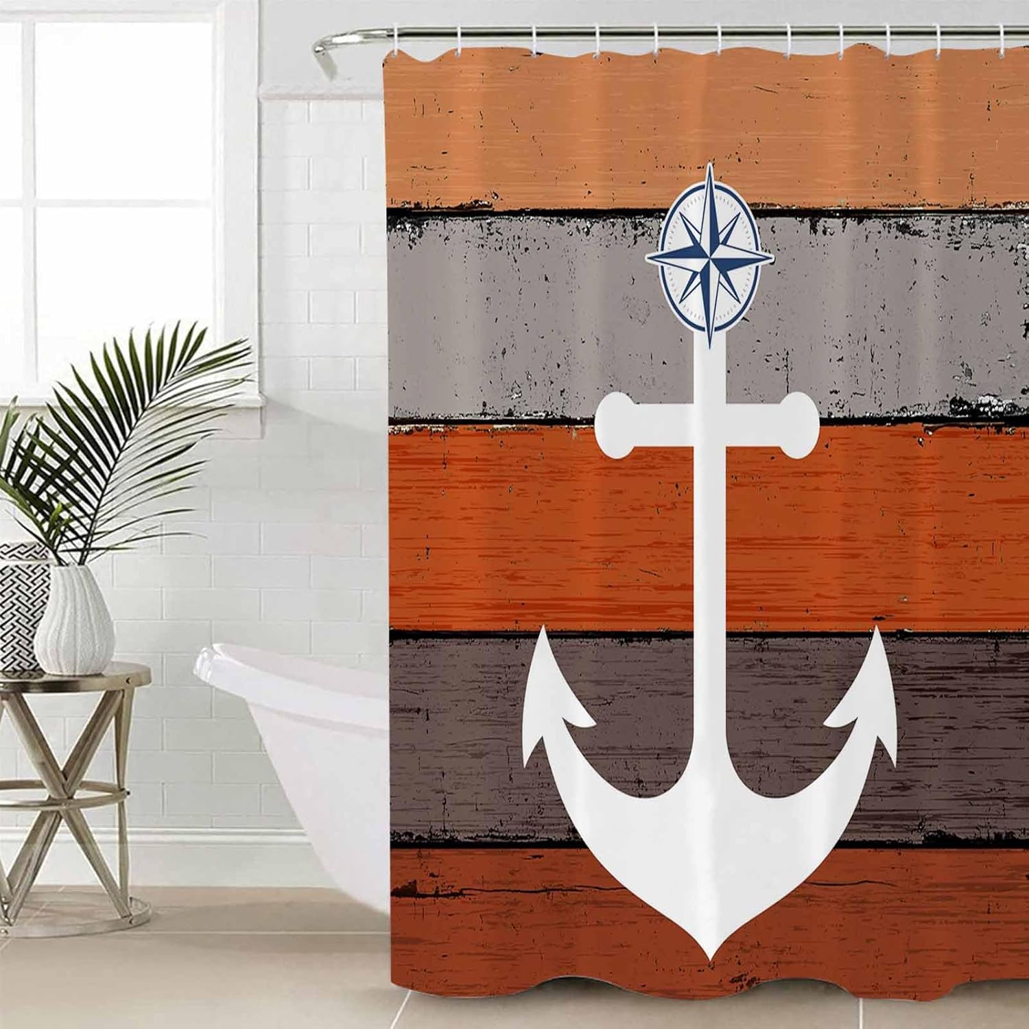 Anchor Orange Bathroom Set with Shower Curtain and Rug