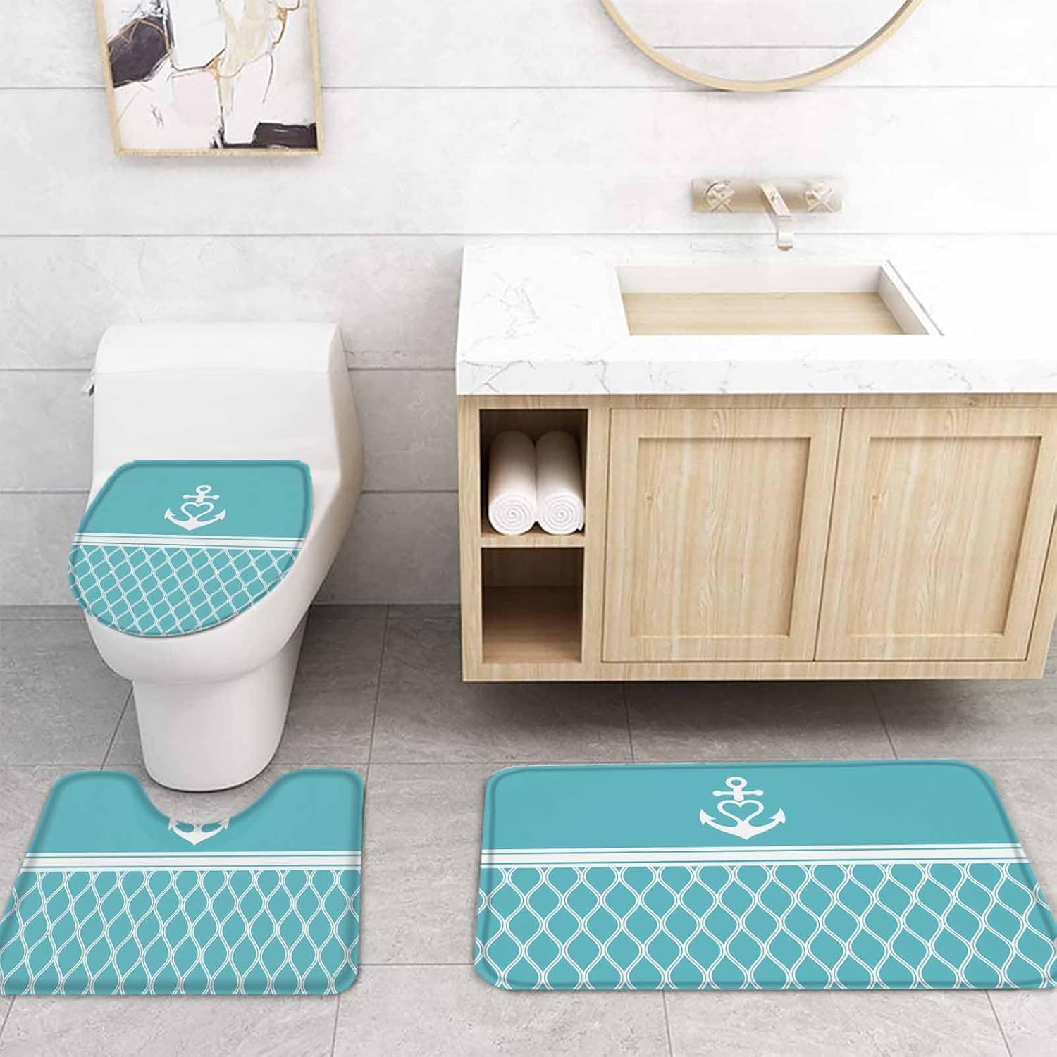 ZOE GARDEN Blue Morocco Bathroom Set with Curtain Rug and Accessories