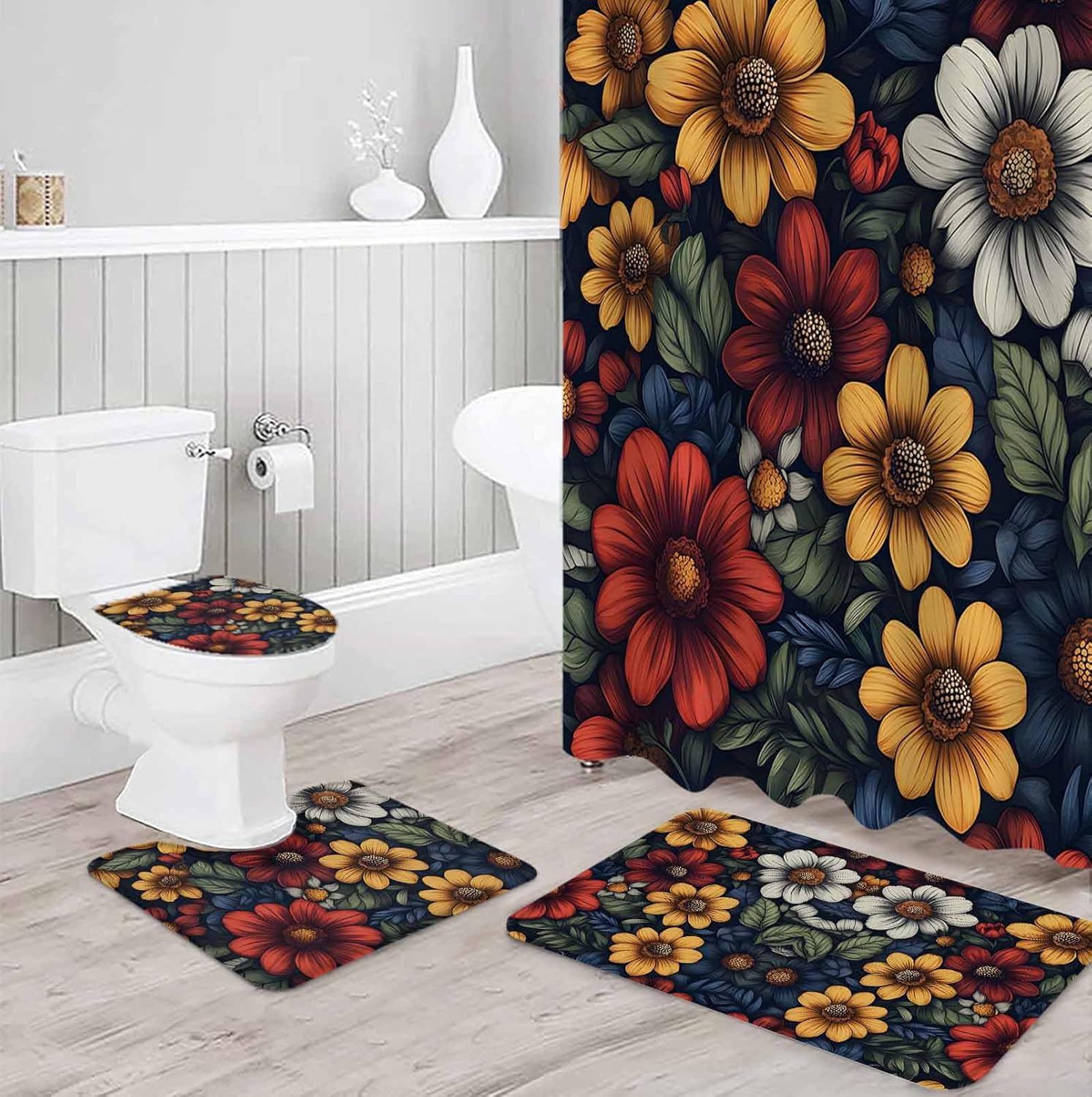 ZOE GARDEN Flower Floral Bathroom Set with Rug and Accessories