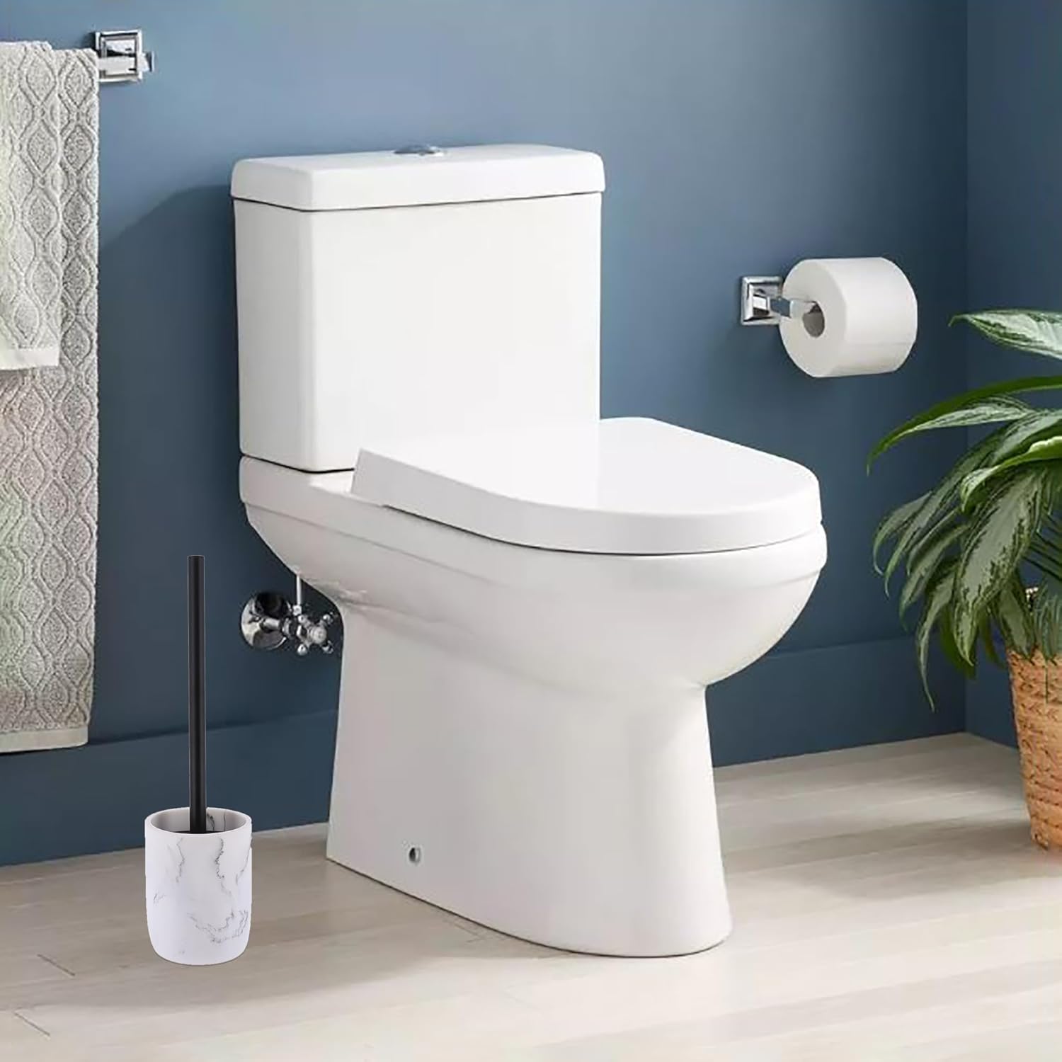 White Marble Toilet Brush with Holder Set Modern and Durable