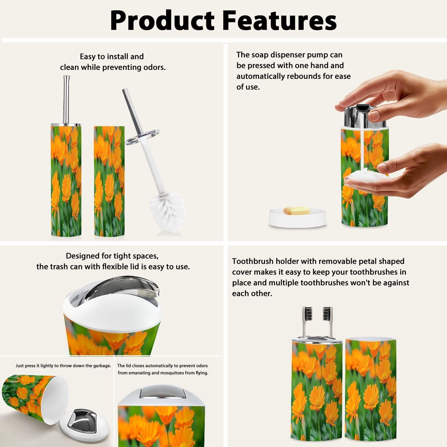 Boho Flower Bathroom Accessories Set of 6