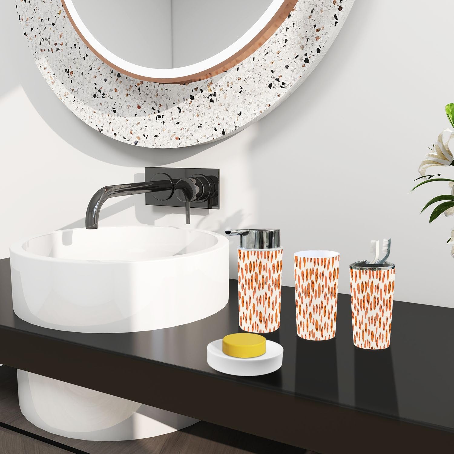 Boho Leopard Print Bathroom Accessory Set 6 Piece 1