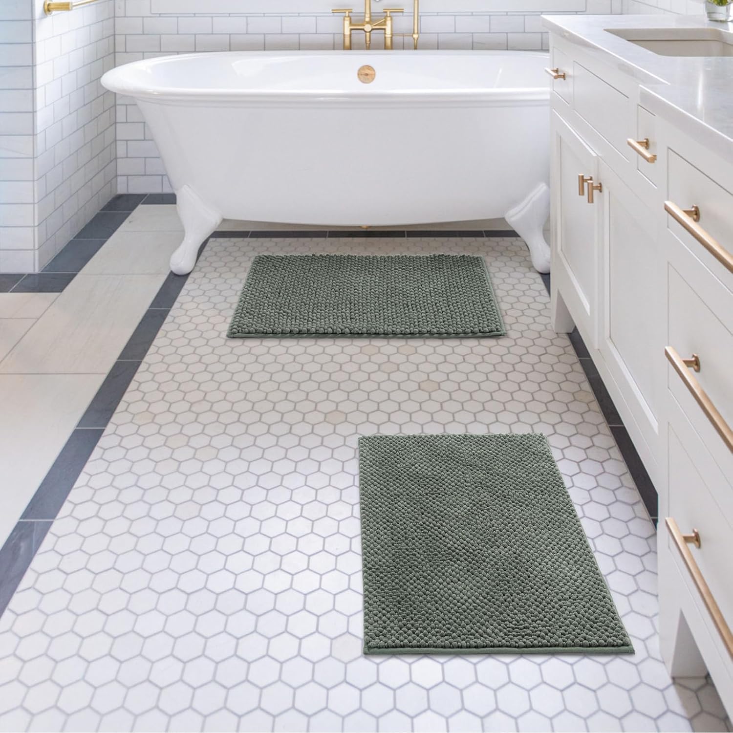 FRESHMINT Chenille Bath Rug Set 2 Piece Sage Green 1