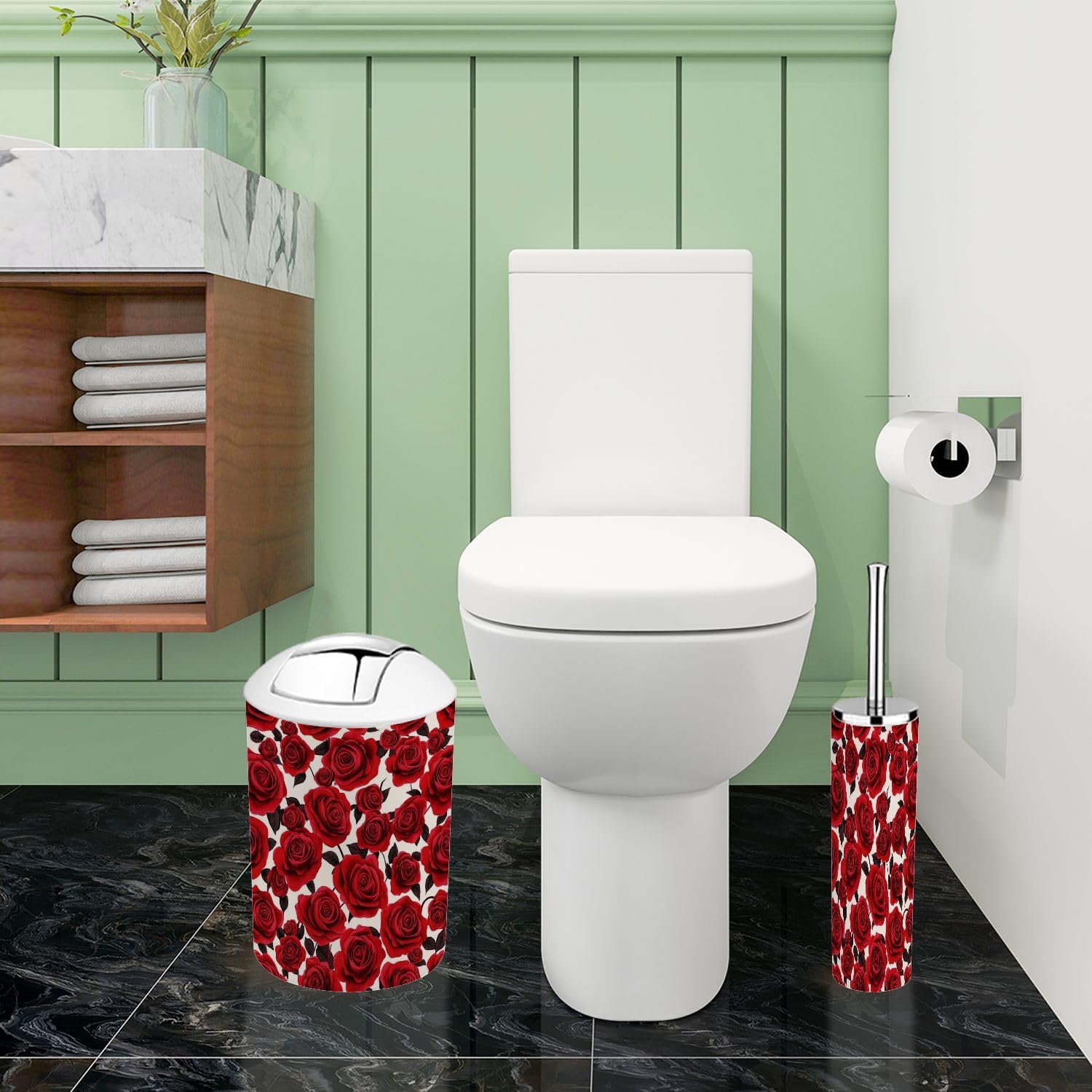 Boho Rose Flower Bathroom Accessory Set 6 Piece