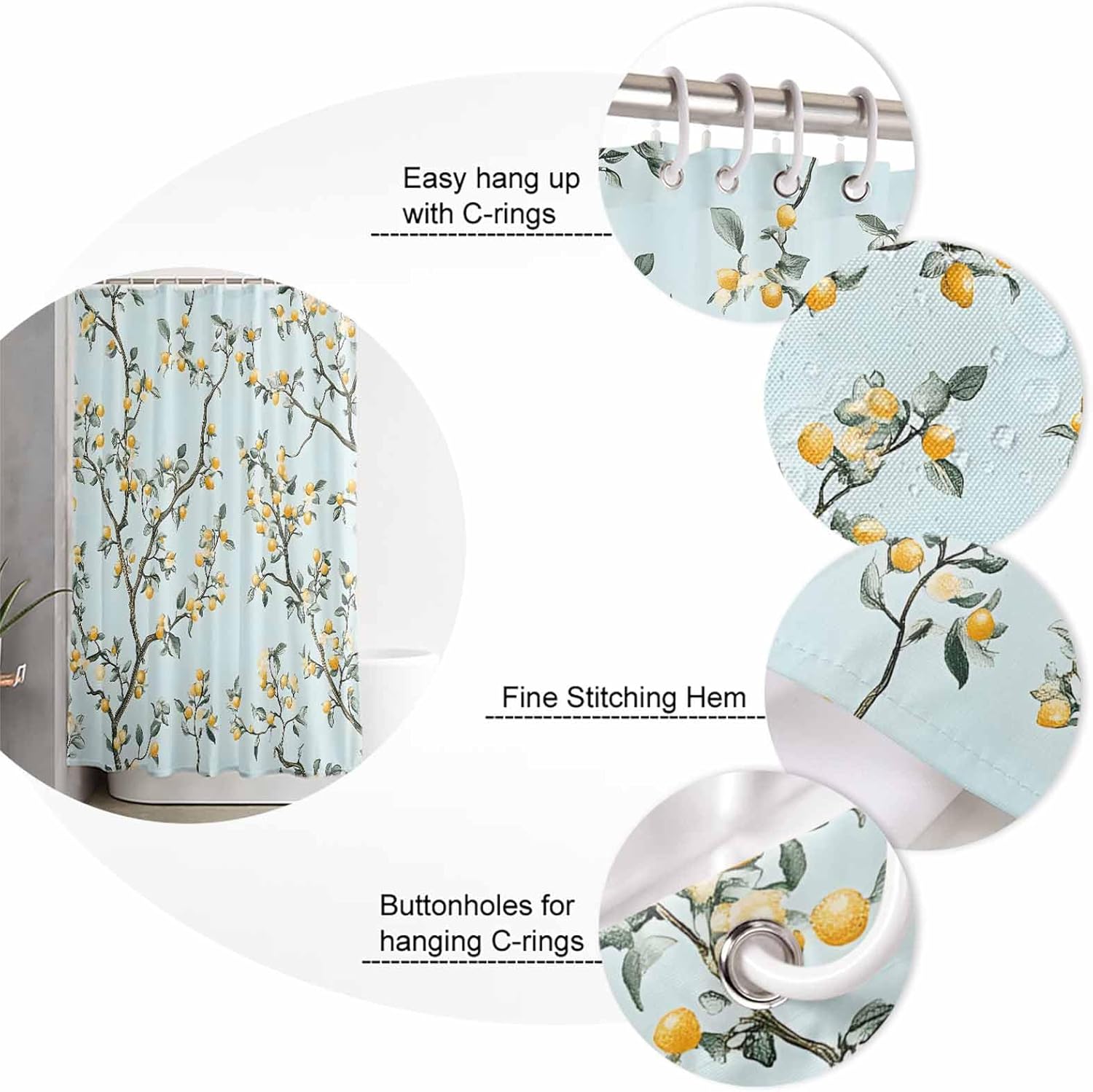ZOE GARDEN Yellow Lemon Bathroom Set with Curtain Mat and Accessories