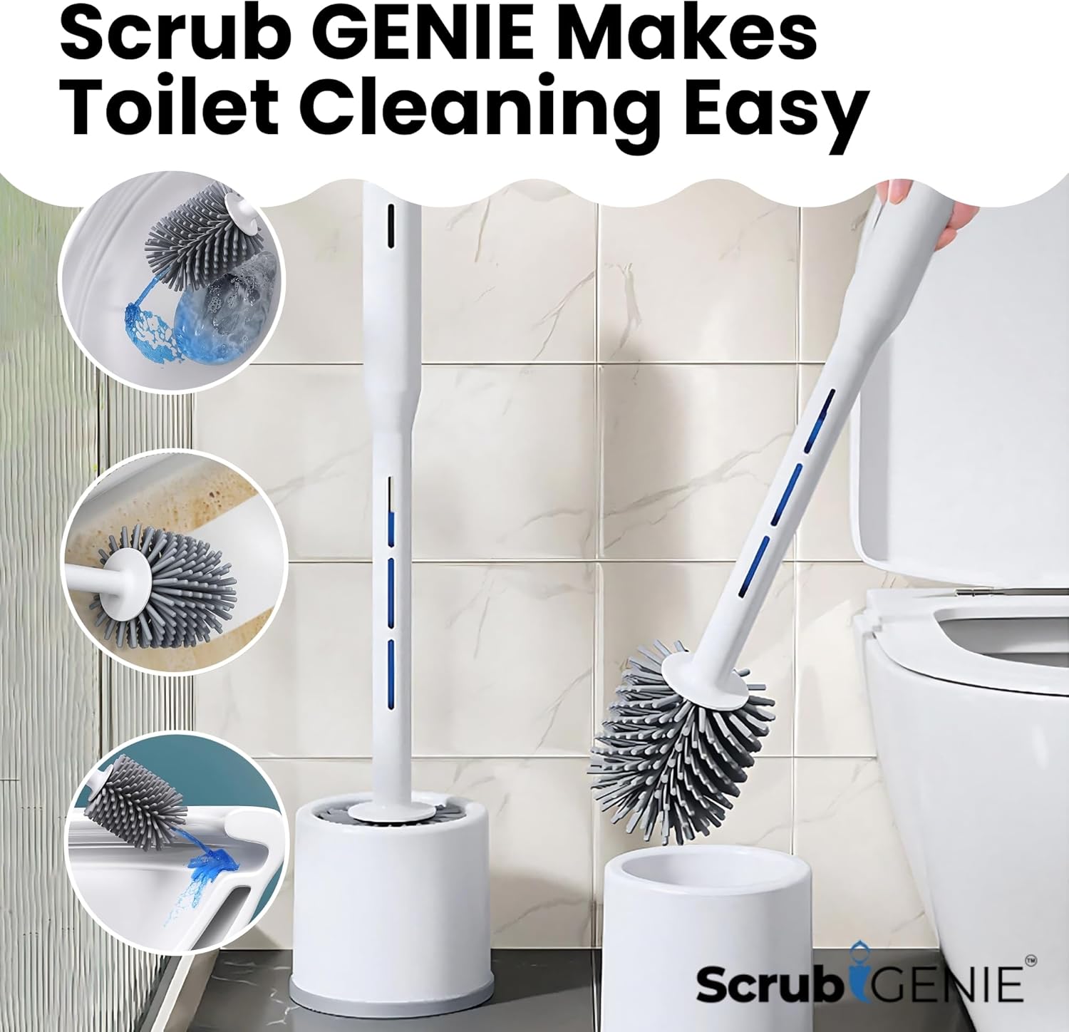 Scrub Genie Toilet Brush with Holder and Cleaner