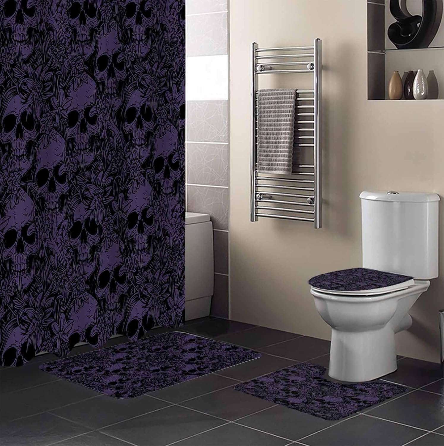 ZOE GARDEN Halloween Bathroom Set with Curtain Rug and Hooks 1