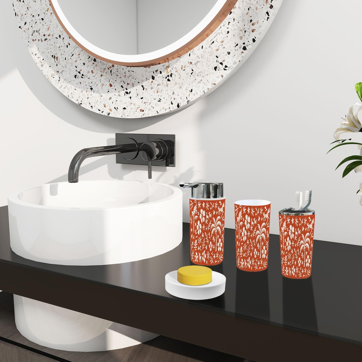 Bohemian Tropical Bathroom Accessory Set 6 Pieces