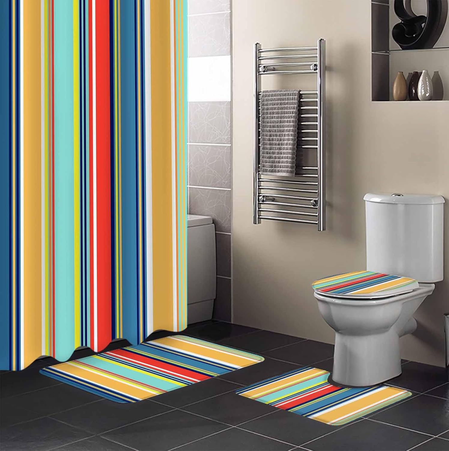 ZOE GARDEN Colorful Stripes Bathroom Set