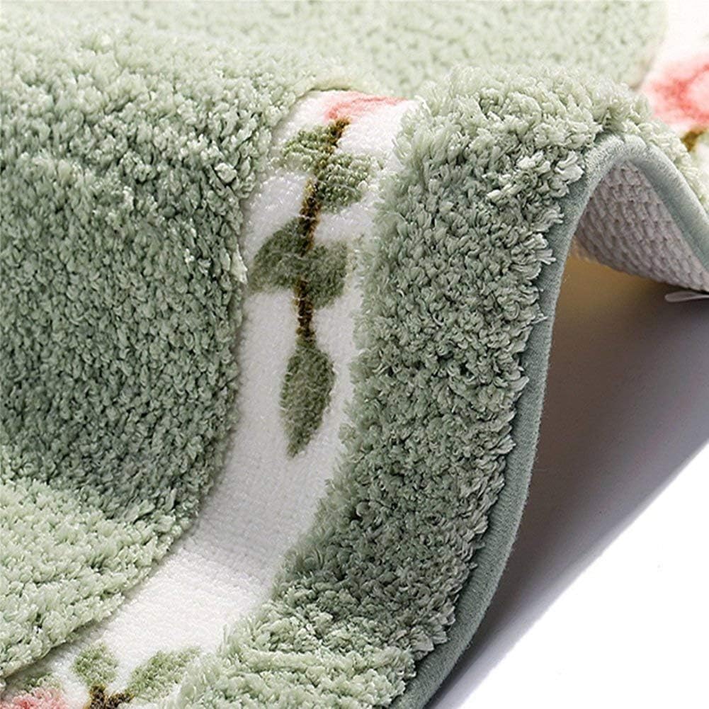 UKELER Non-Skid Floral Rose Bath Rugs Set of 2 Green