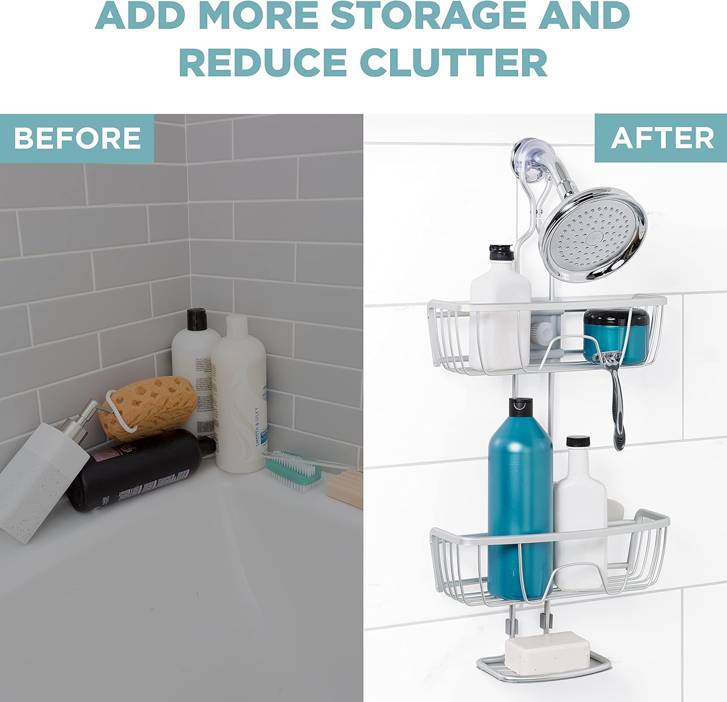 Zenna Home NeverRust Shower Caddy with Adjustable Shelves and Hooks