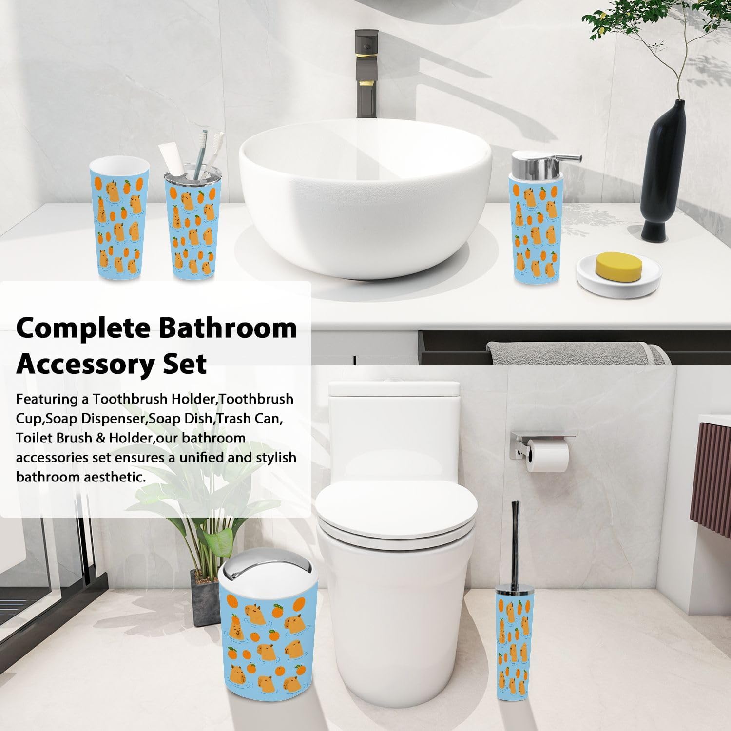 Boho Capybara Bathroom Accessory Set 6 Piece