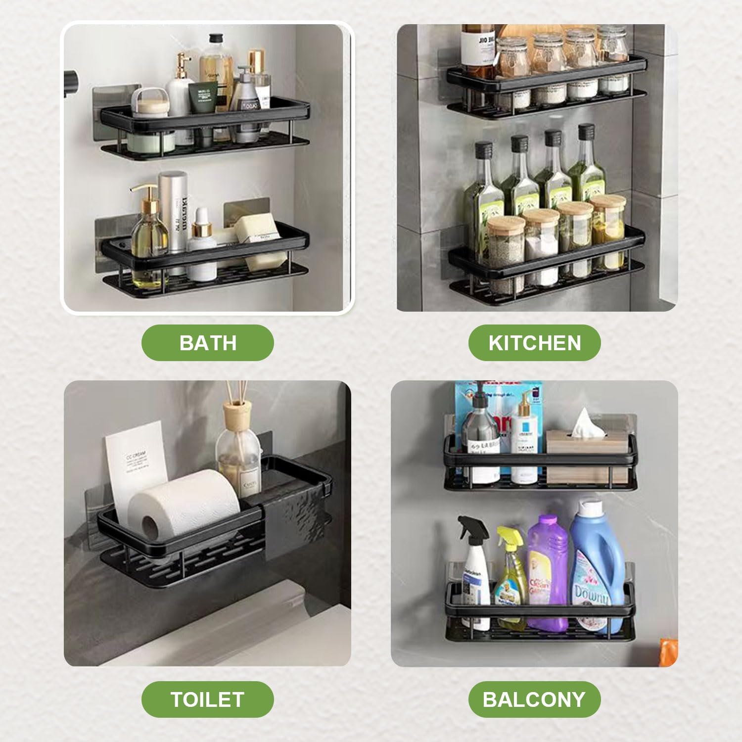 Wellnice Shower Caddy Shelf Organizer Black Triangular