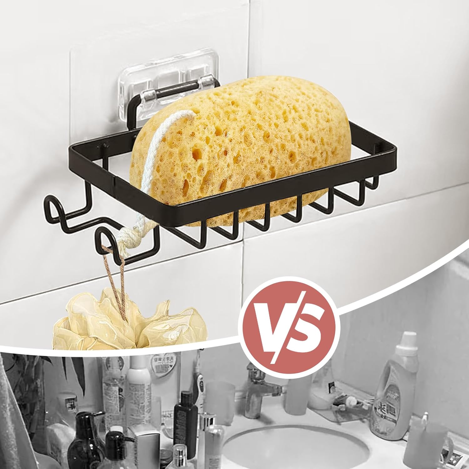 Wome Shower Sponge Holder with 2 Hooks No Drilling 1