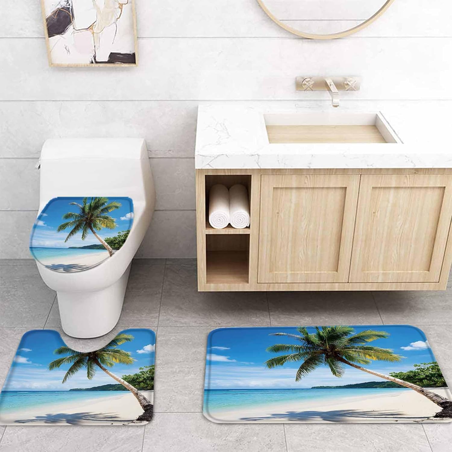 Ocean Beach Bathroom Set with Curtain Rug and Accessories