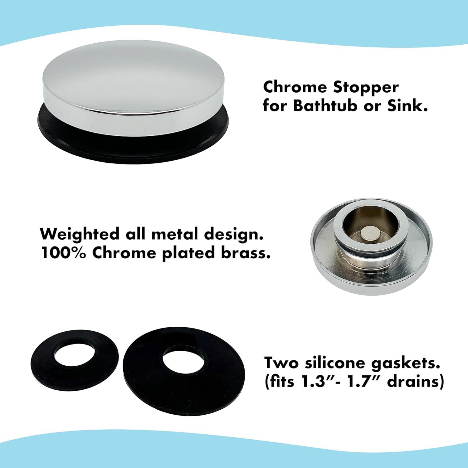 DrainFunnel Chrome Bathtub Stopper for 13-17 Drains