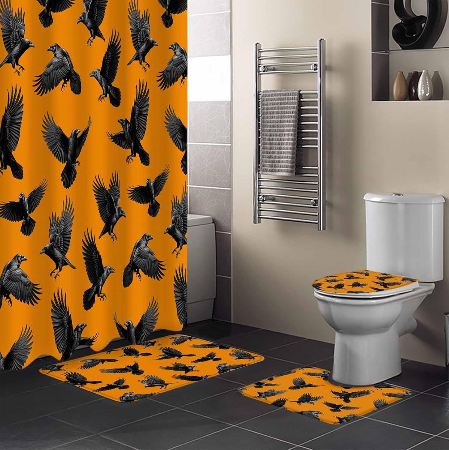 ZOE GARDEN Halloween Bath Set with Curtain Rug and Accessories