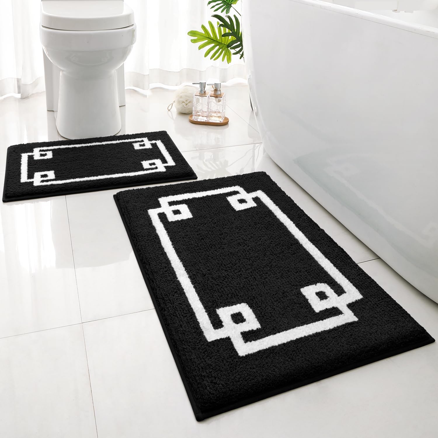 HOMEIDEAS 2-Piece Bath Rug Set Non-Slip Microfiber Mats