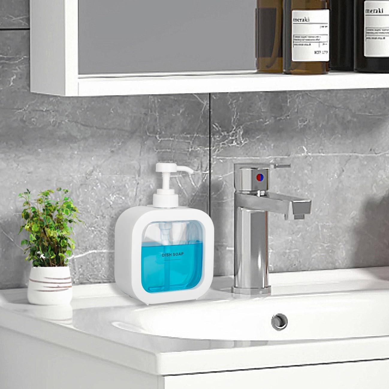 Modern White Soap Dispenser with Pump - Compact 10oz