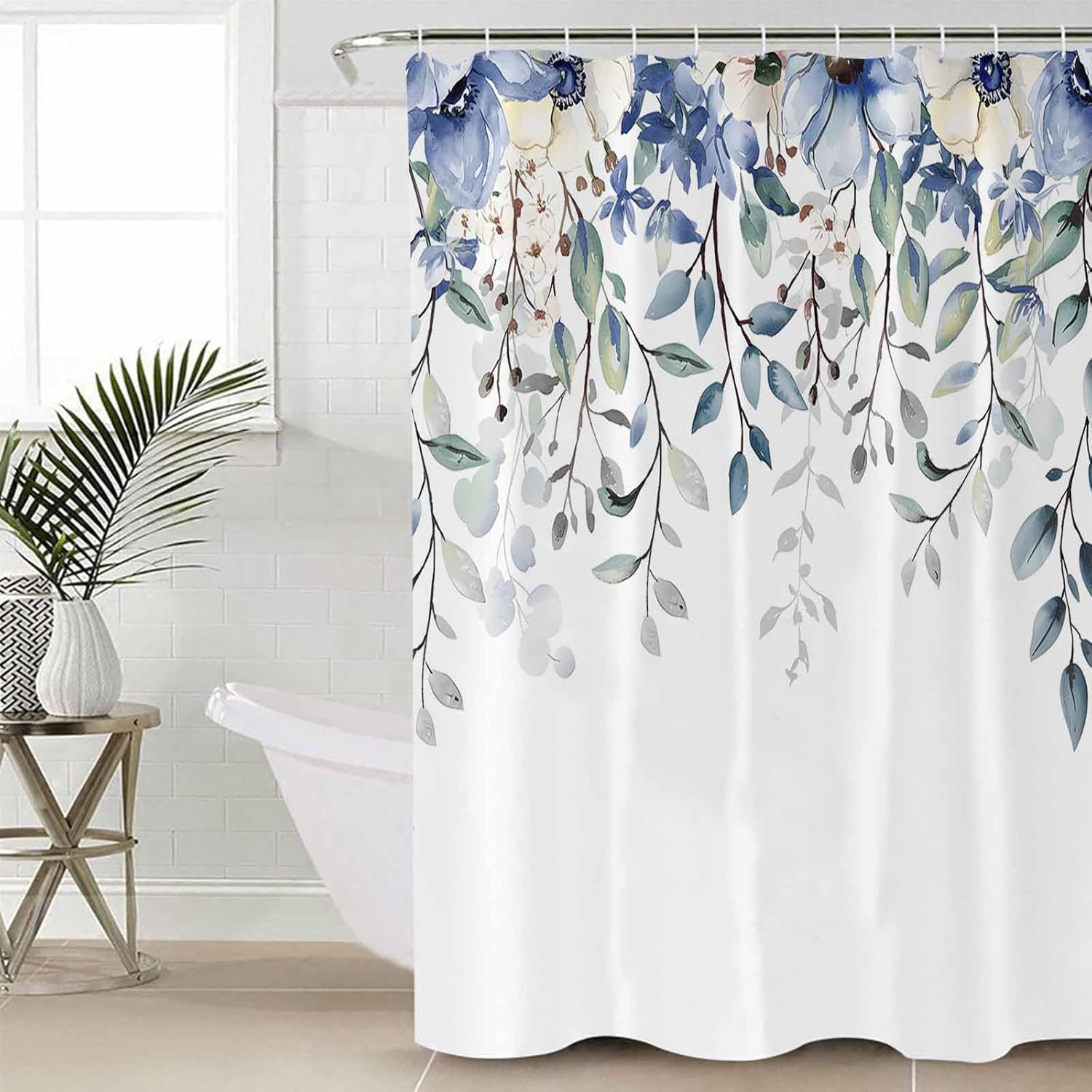 ZOE GARDEN Blue Eucalyptus Bathroom Set with Curtain Rug and Accessories