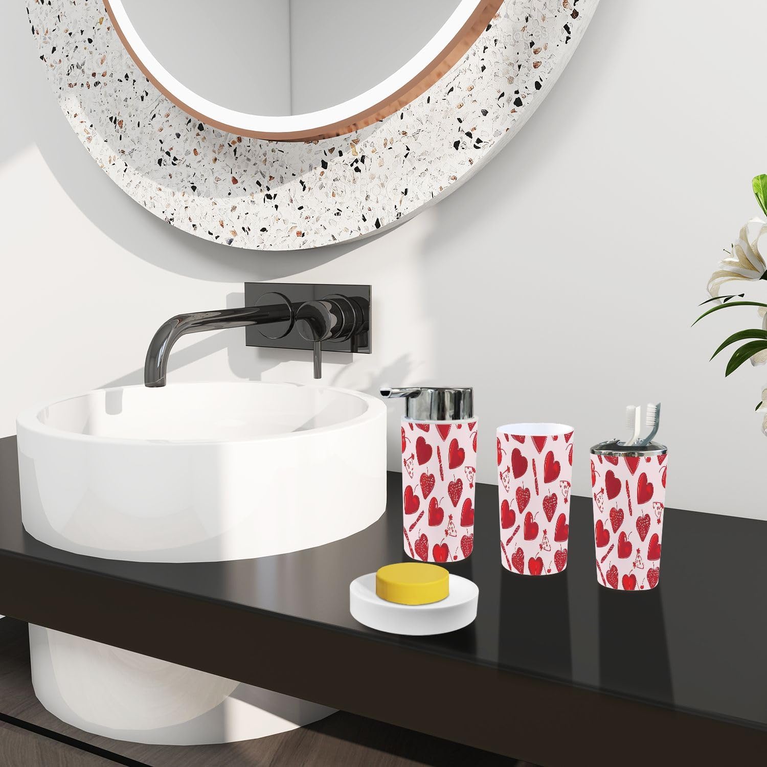 TRANQDEHOM 6 Piece Boho Valentine Bathroom Accessory Set