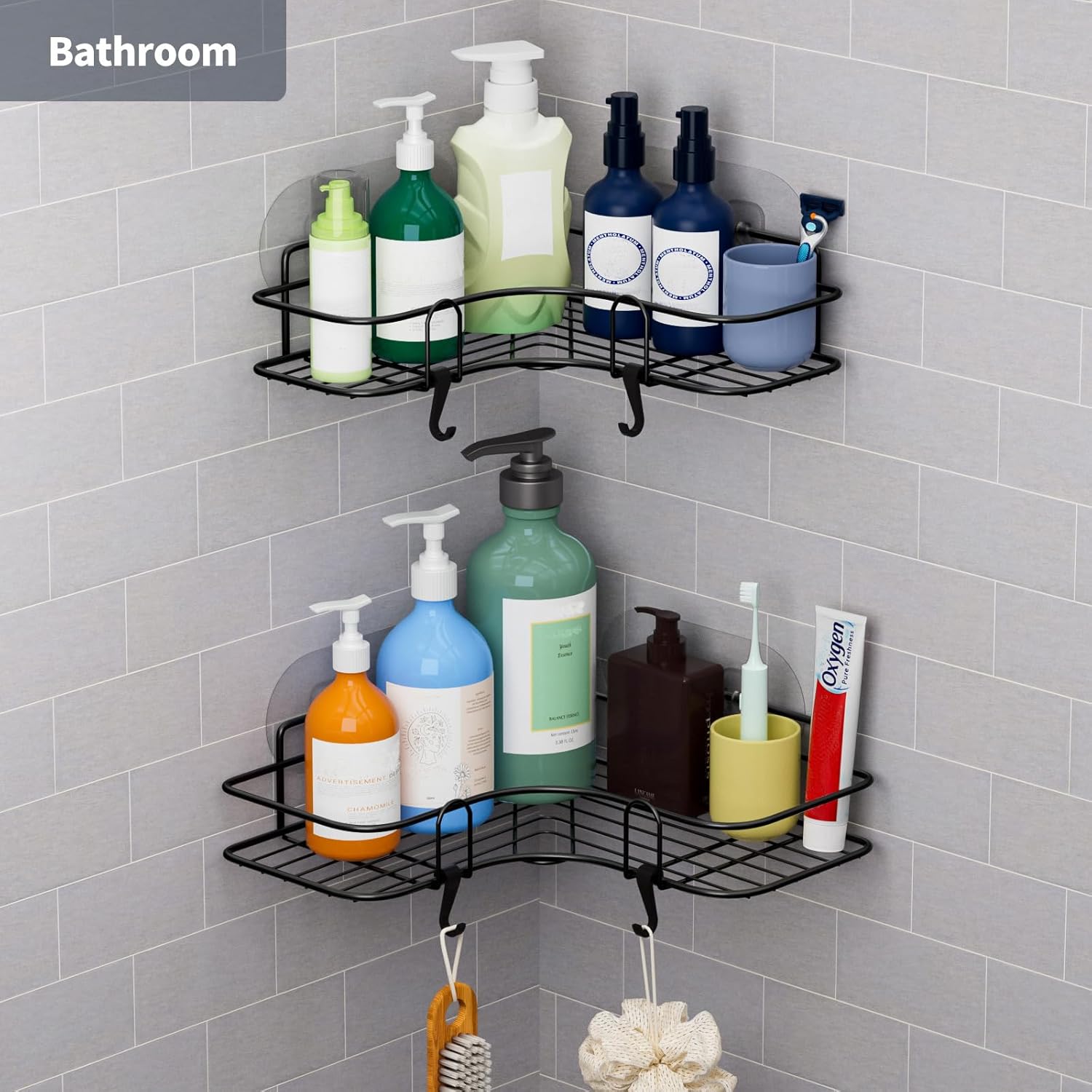 Kiemeu Corner Shower Caddy Shelf No Rust Black Organizer