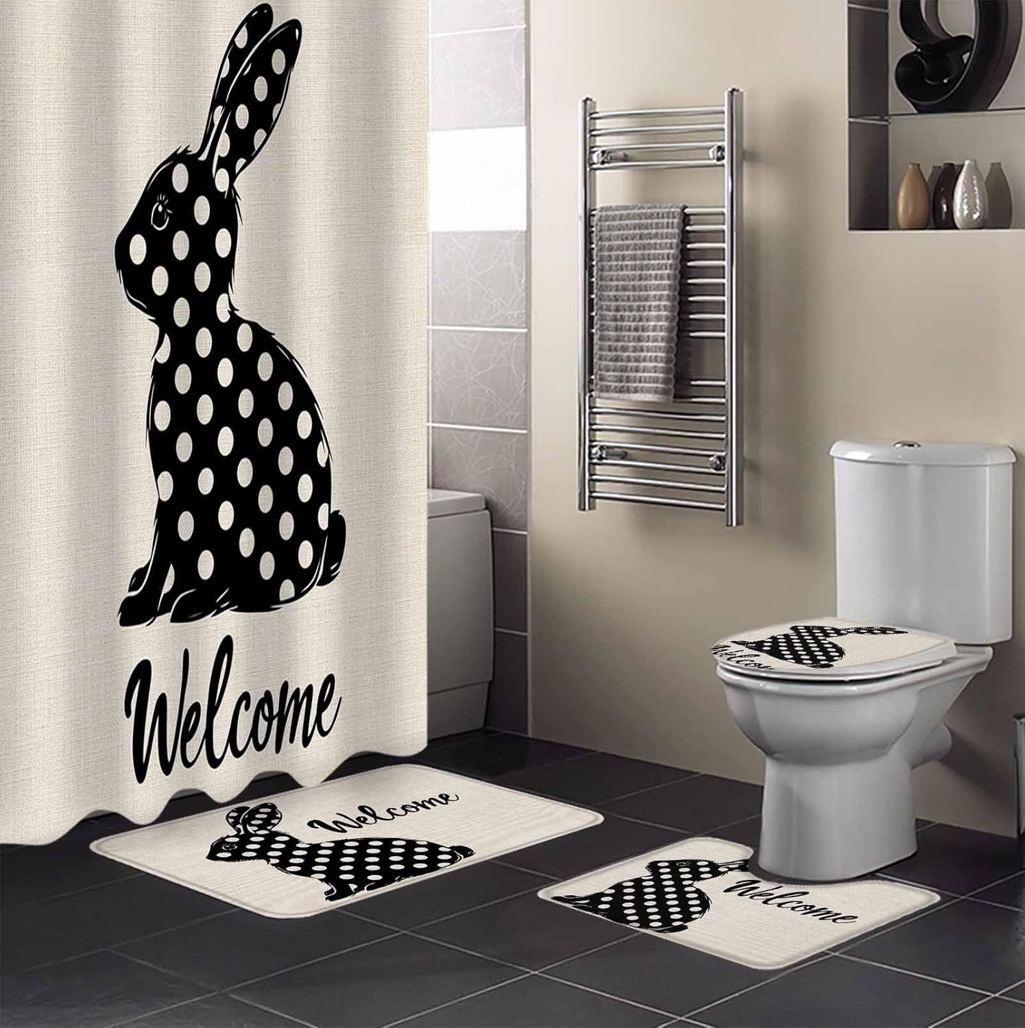 ZOE GARDEN Easter Bathroom Set with 72x72 Shower Curtain and Mat