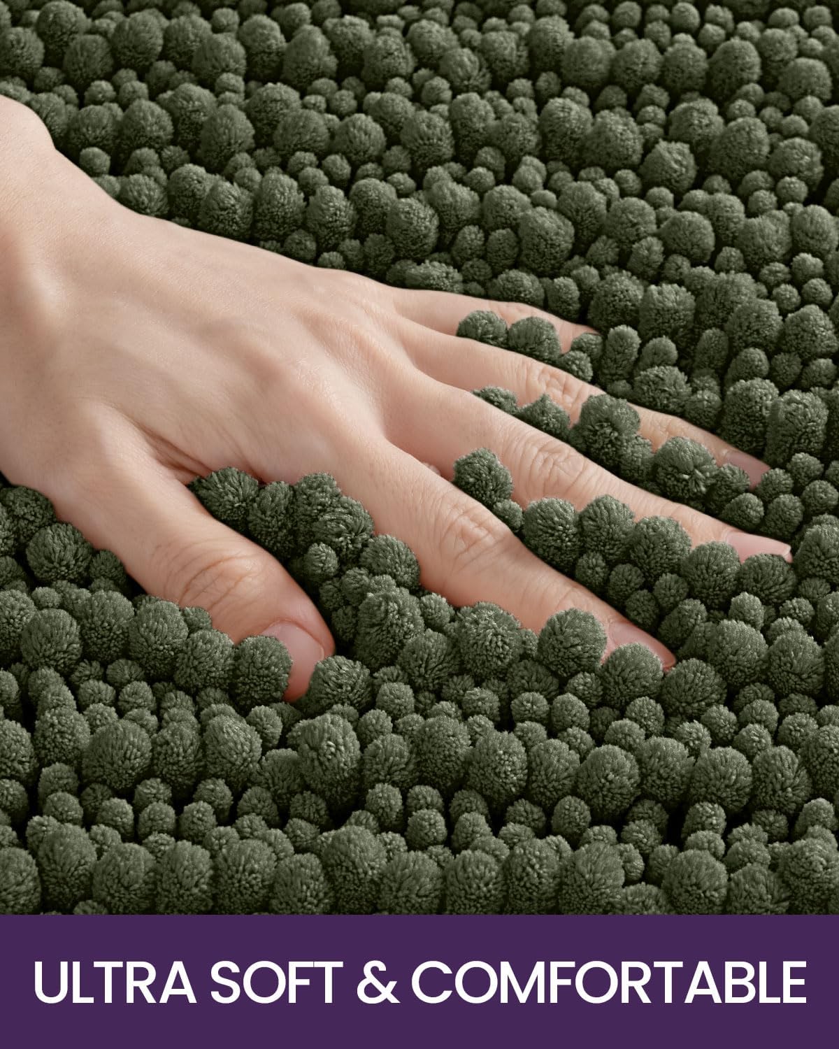 DEXI Olive Green Bath Mat 20x32 Non Slip Chenille Rugs