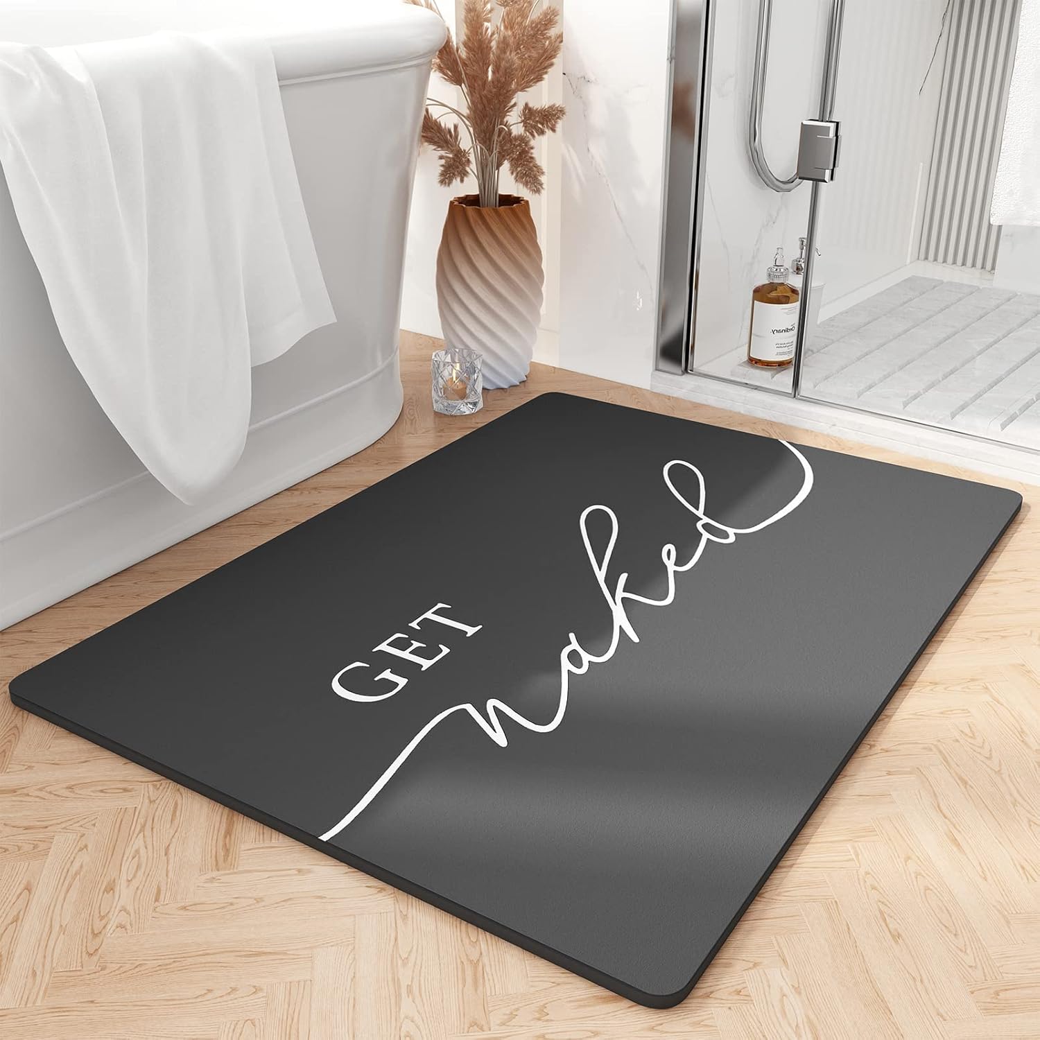 Tchdio Bath Mat - Quick Dry Non Slip Ultra Thin 17x24 Black