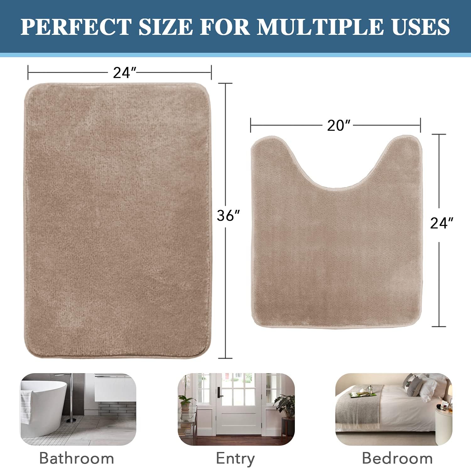 HVERSAILTEX Flannel Memory Foam Bath Mat Set