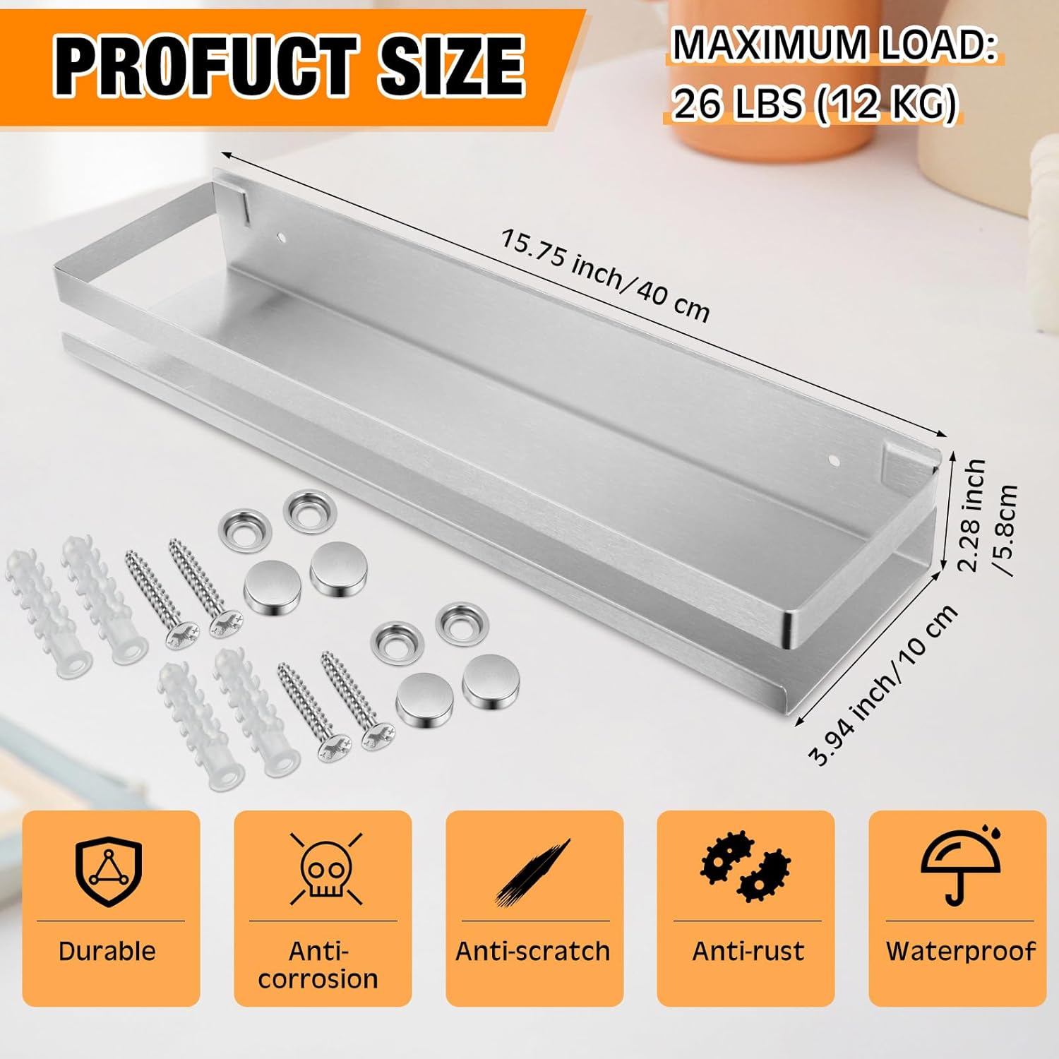 Lallisa 4-Piece Stainless Steel Floating Shelf Organizer