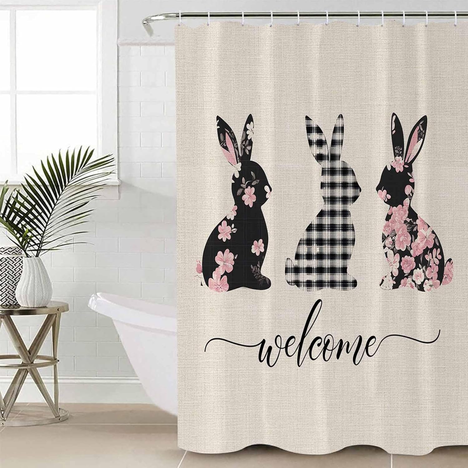 ZOE GARDEN Easter Bunny Bathroom Set - Waterproof Curtain Rug Accessories