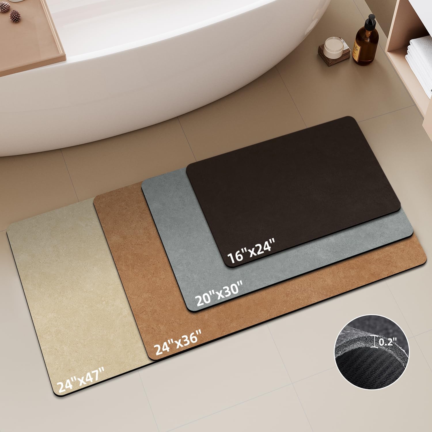 TYUU Black Bath Mat - Non Slip Quick Dry 16x24 Inches