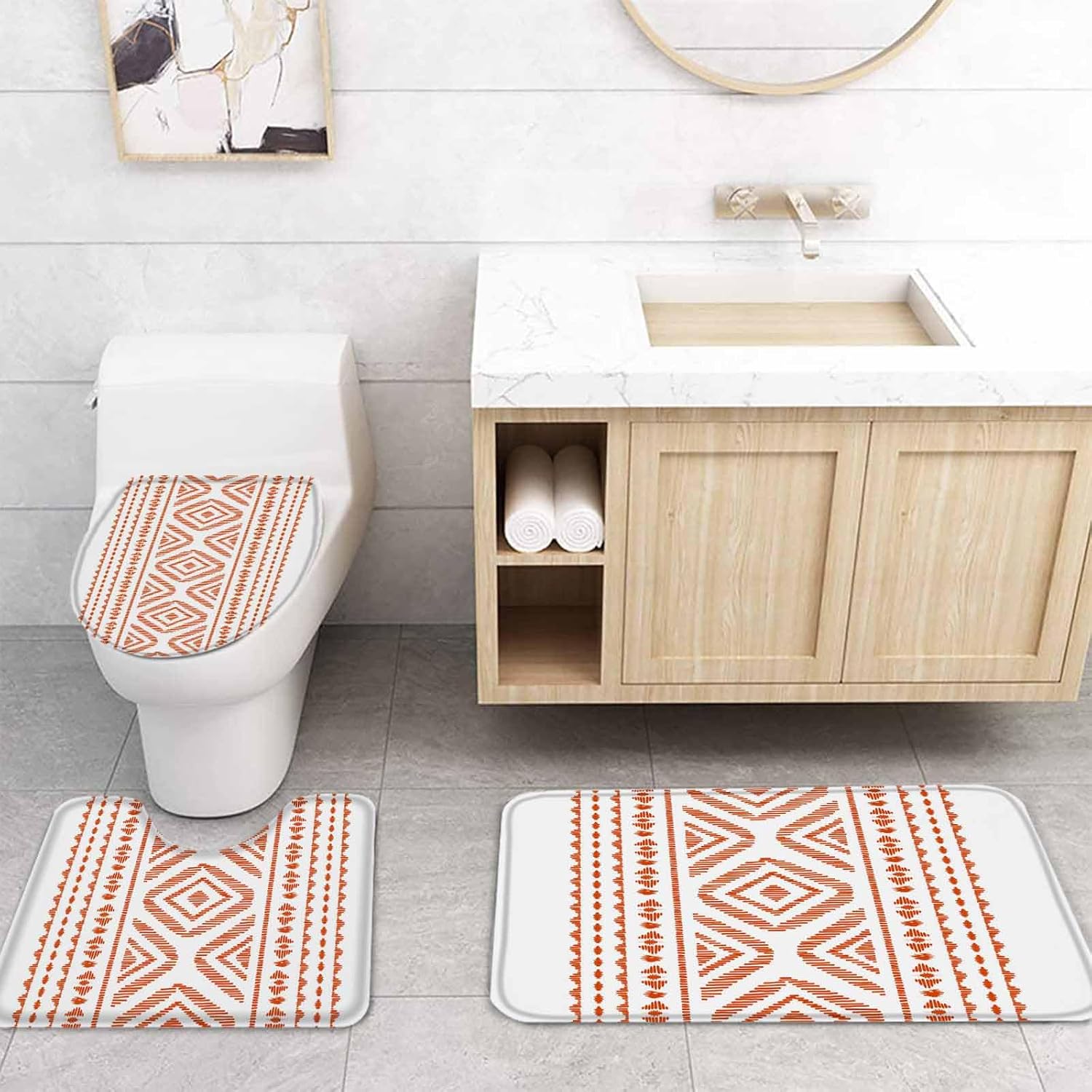 ZOE GARDEN Geometric Orange Bathroom Set