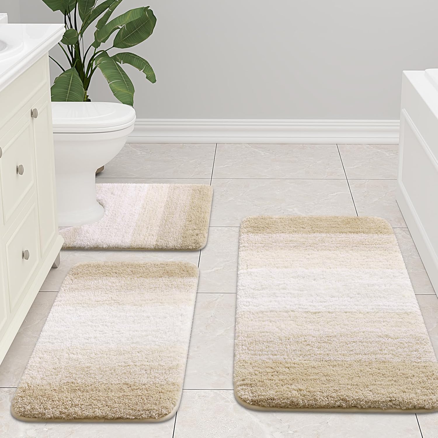Arotive 3-Piece Bathroom Rugs Set Light Beige