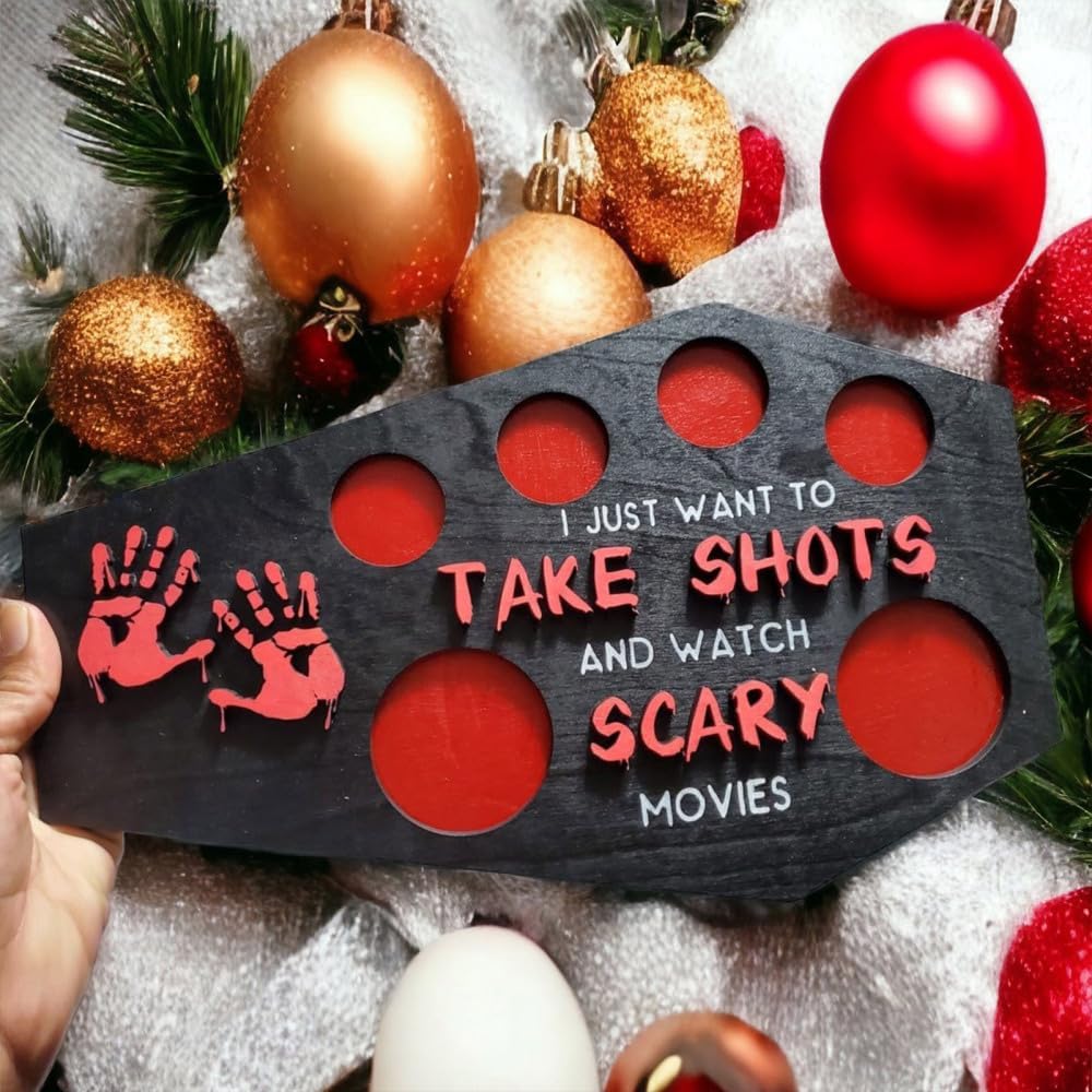 Scary Halloween Wood Cup Holder Plate with Handprint Design
