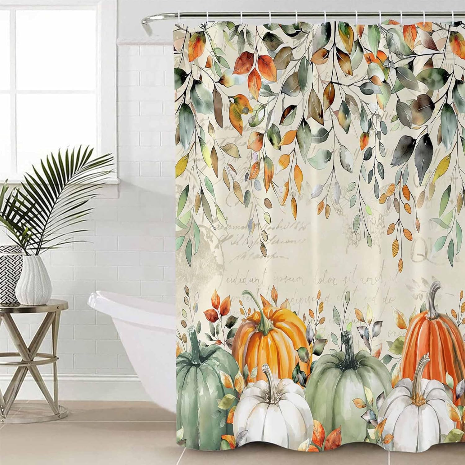 Thanksgiving Bathroom Set with Curtain Rug and Hooks