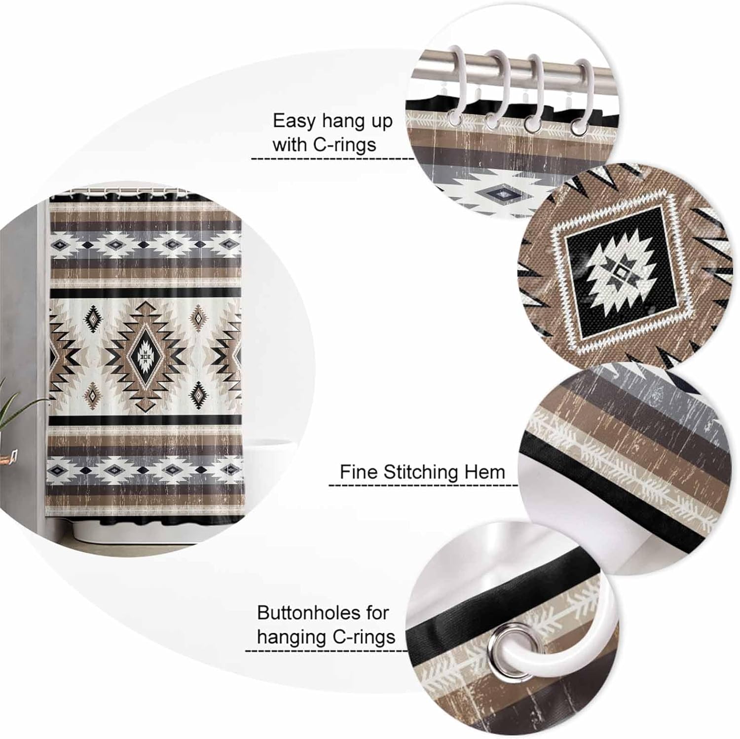 Brown Southwest Bathroom Set with Shower Curtain and Rug