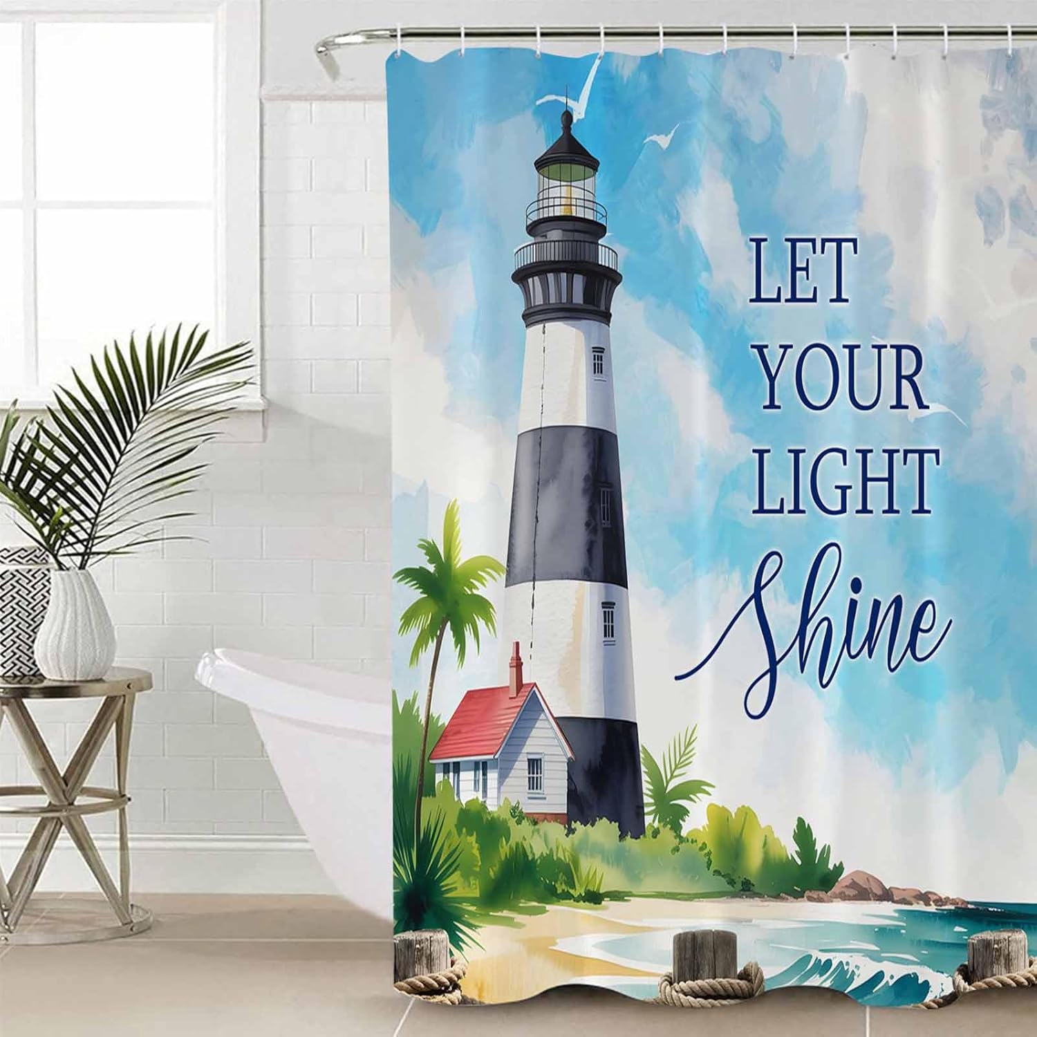 ZOE GARDEN Lighthouse Bathroom Set with Curtain and Rug