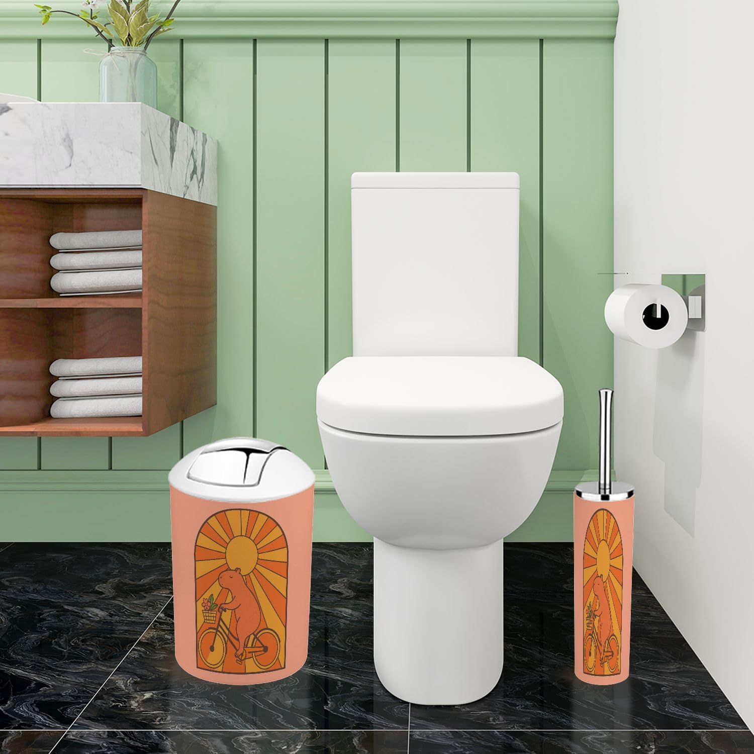 Boho Cute Capybara Bathroom Accessories Set 6 Piece