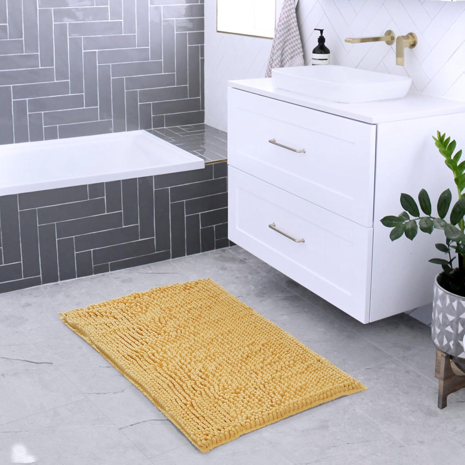 FRESHMINT Chenille Bathroom Rug Mat 24x17 Yellow