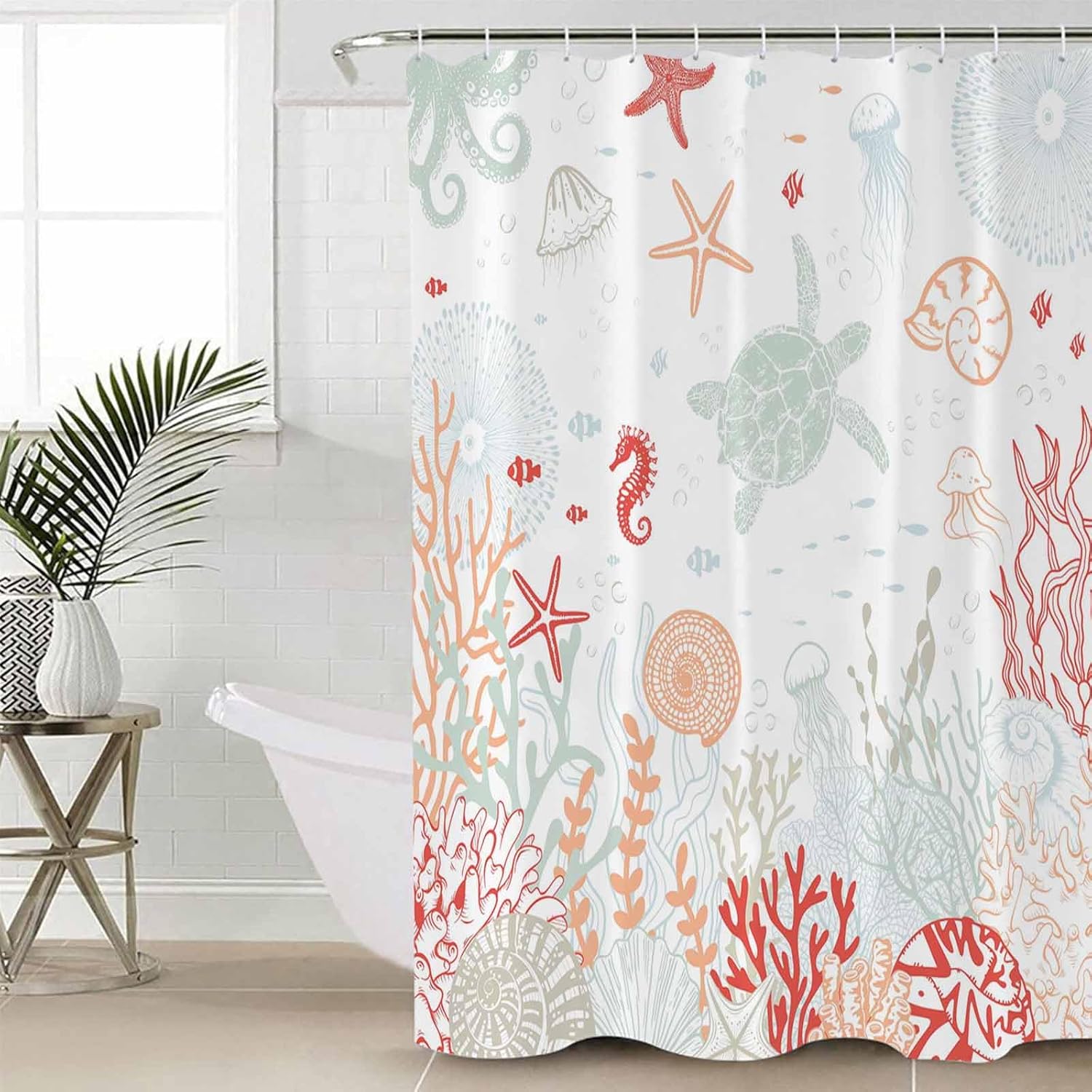 Coastal Turtle Bathroom Set with Shower Curtain Rug and Accessories