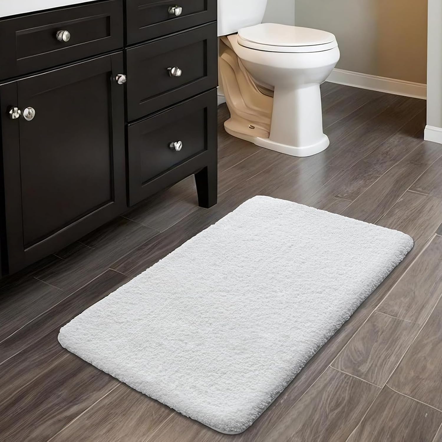 White 17x24 Fluffy Non-Slip Bath Rug