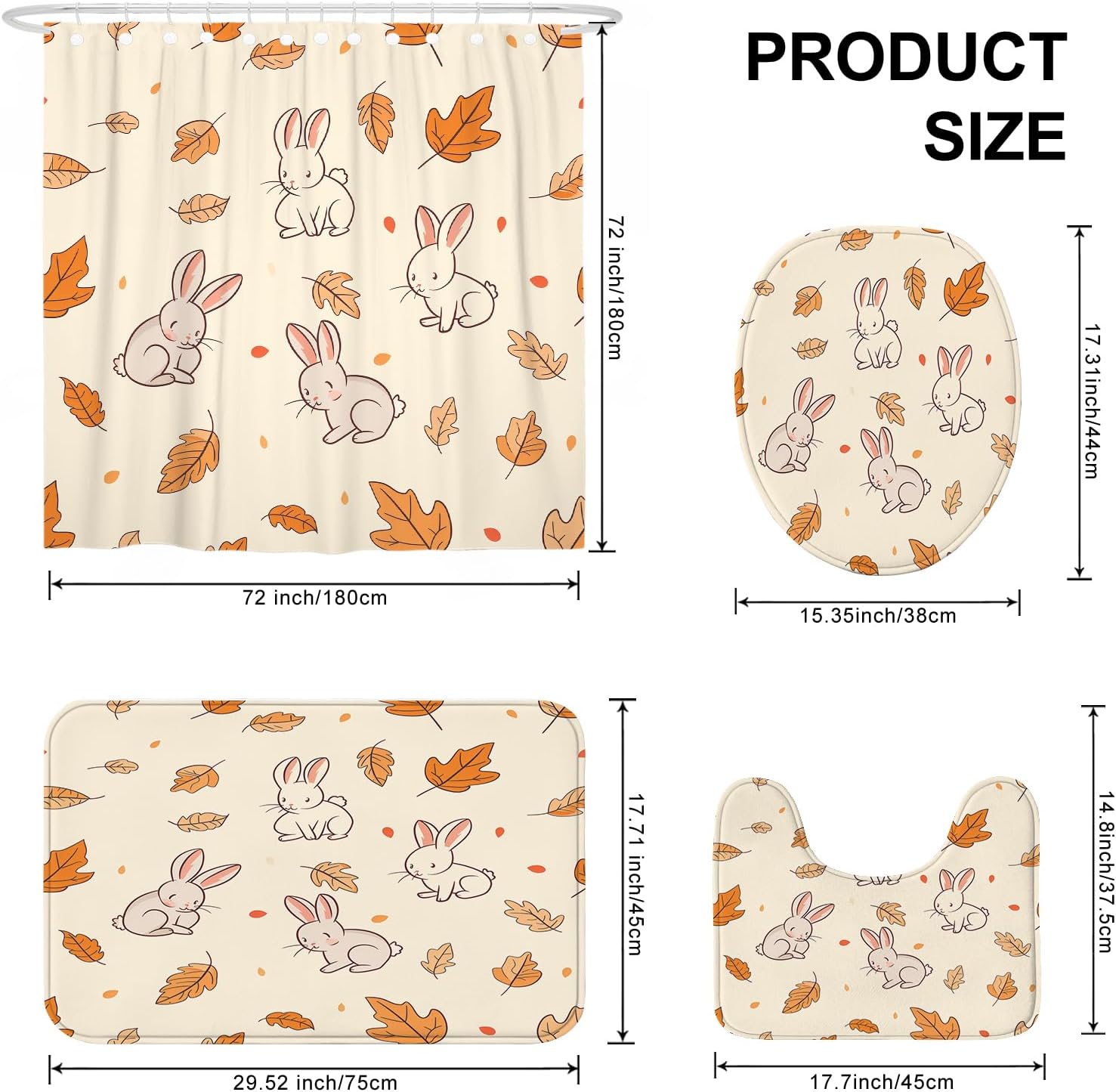 4PCS Fall Cartoon Rabbit Bathroom Set with Non-Slip Rug