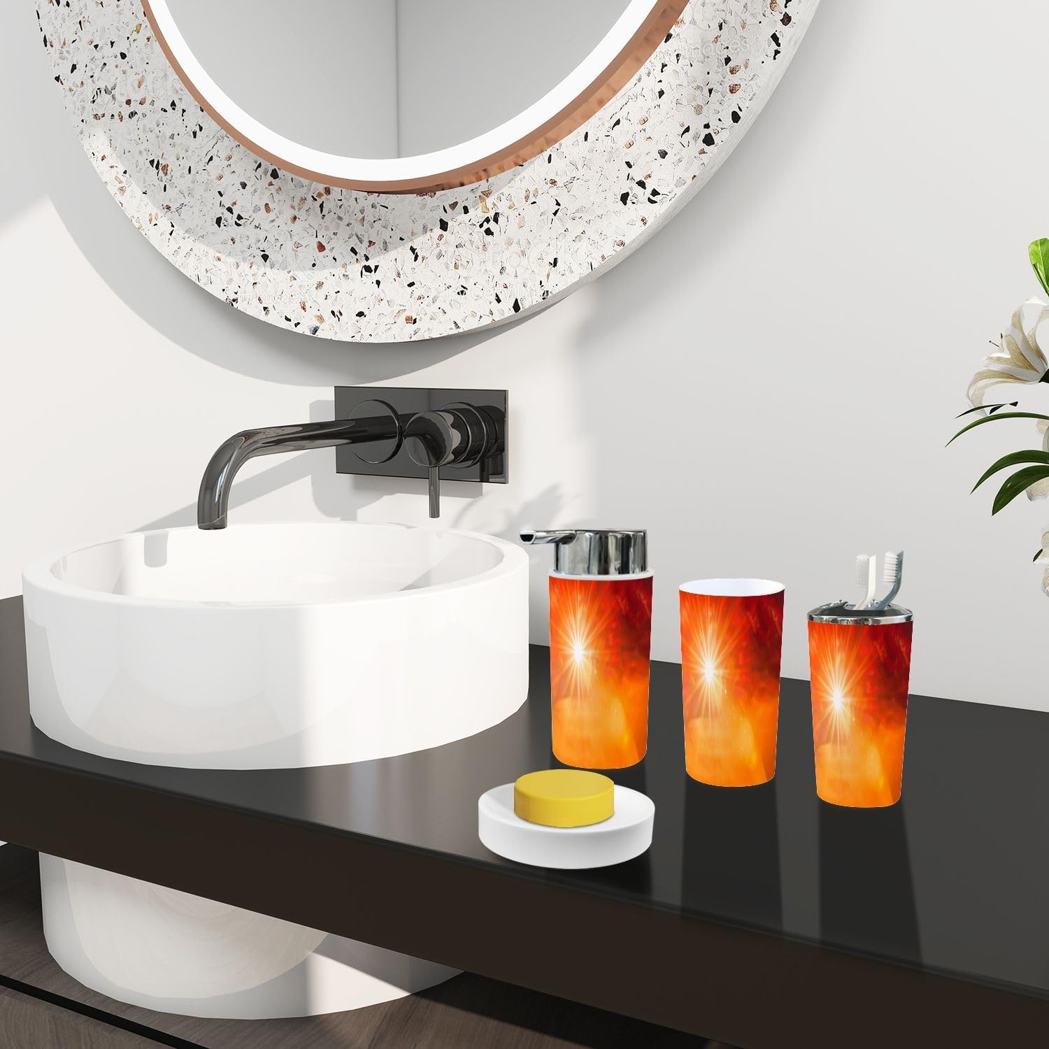 Boho Summer Orange Bathroom Accessory Set 6 Piece